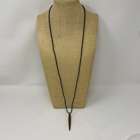 DYLAN K Dagger Copper Pendant On Caviar Black Pyrite Beaded Necklace MSRP 220 - Picture 8 of 11